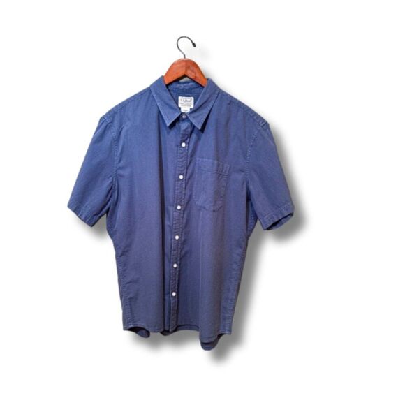 LL Bean Men Organic Cotton Slight Fitted Short Sleeve Shirt Size L Seersucker - Picture 2 of 8